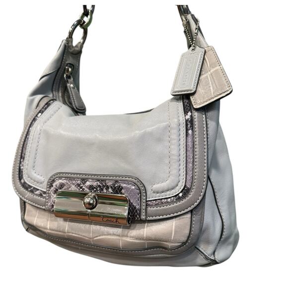 Coach Kristin Gray Leather Shoulder Bag with Python & Croc Embossed Trim 16803 - Picture 1 of 10